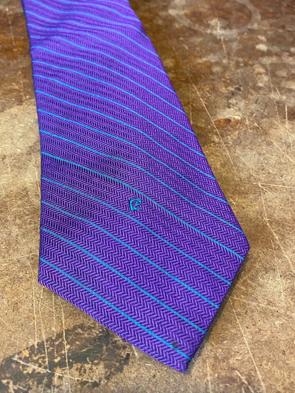 Vintage Pierre Cardin Tie Purple and Turquoise Stripes 100% Silk